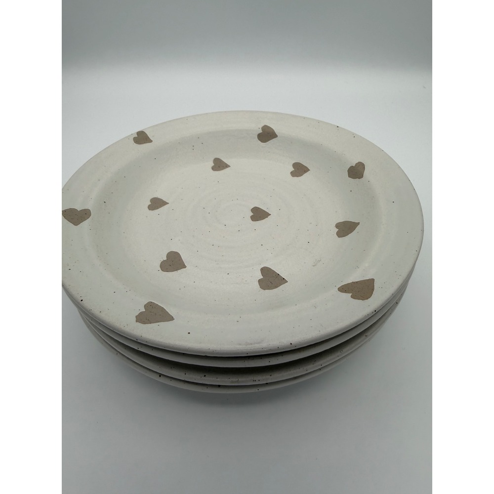 Pottery Barn Farmstead Hearts Appetizer Plates Set of 4 7.25" Stoneware